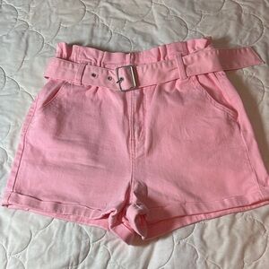 No Boundaries Pink Denim High Waist Belted Shorts